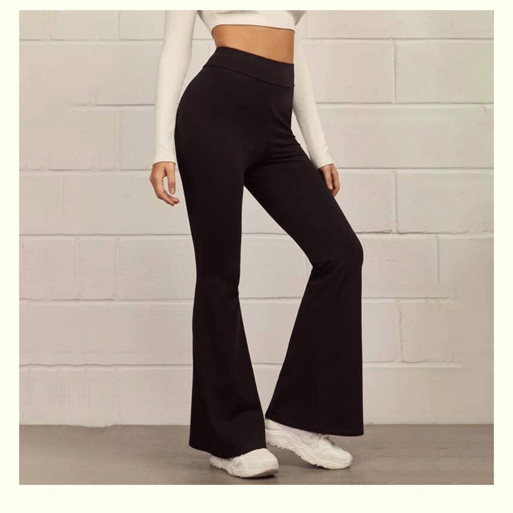 AOOCHASLIY Women's Casual Slim High Elastic Waist Solid Color Sports Flare Pants